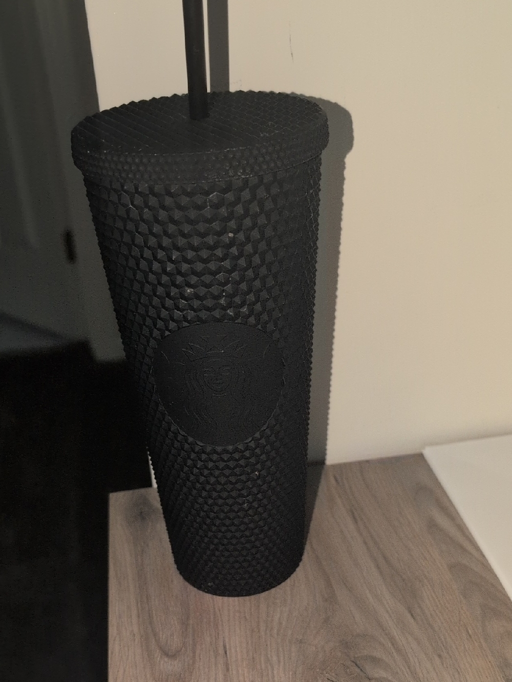 Matte Black Textured Tumbler with Straw. Starbucks